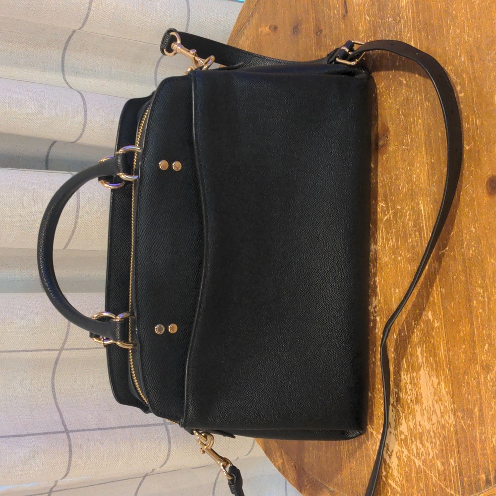 Coach Lillie Carryall Black Crossgrain Leather Satchel Crossbody Bag - Picture 2 of 13